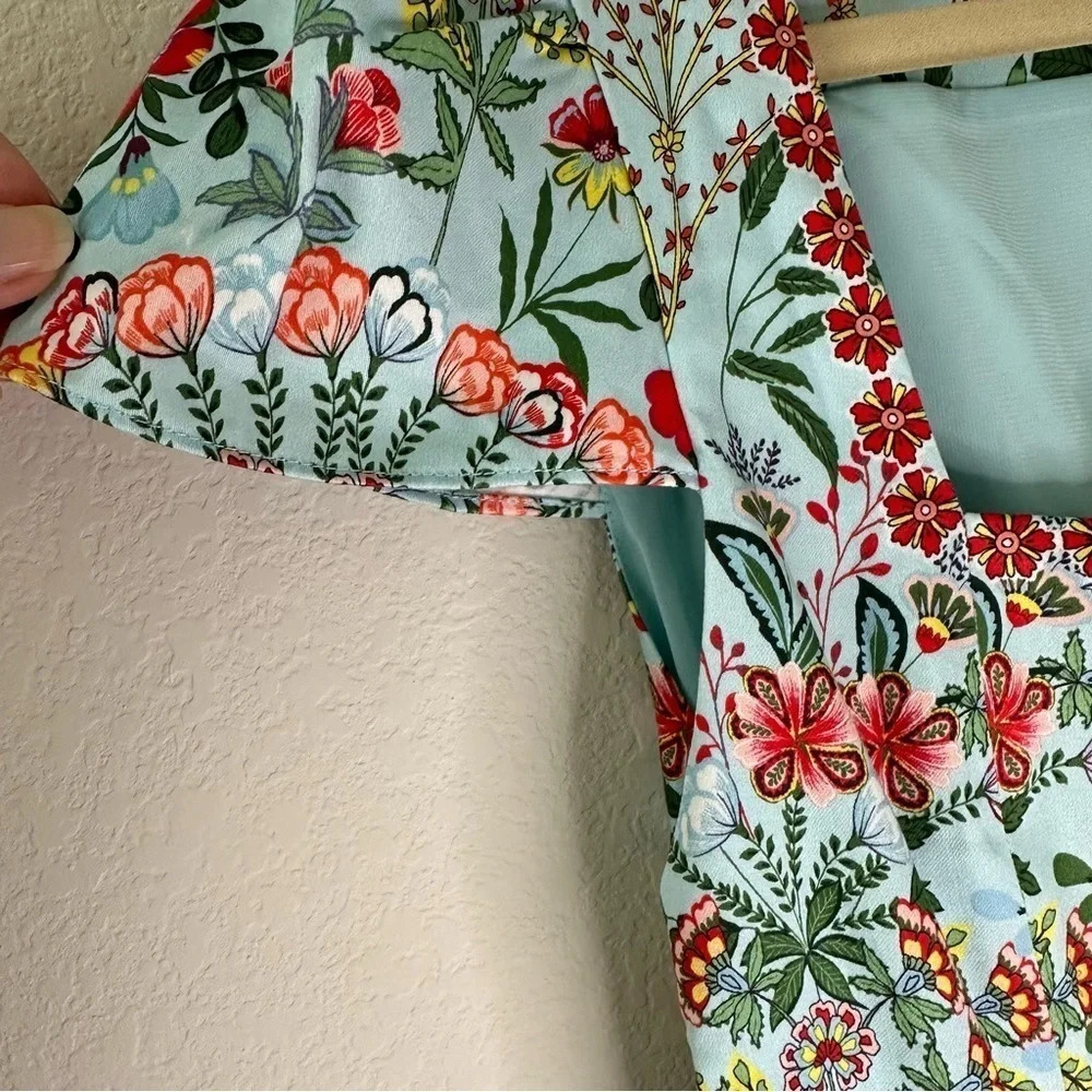 Alice + Olivia Floral Patchwork Midi Dress in Light Blue and Rust - Picture 5 of 10